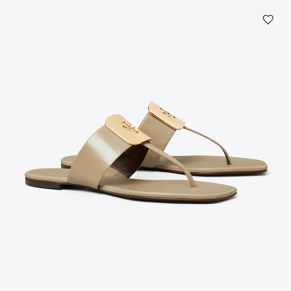 Tory Burch Taupe Georgia Slide Sandals with Gold Emblem - Picture 8 of 8